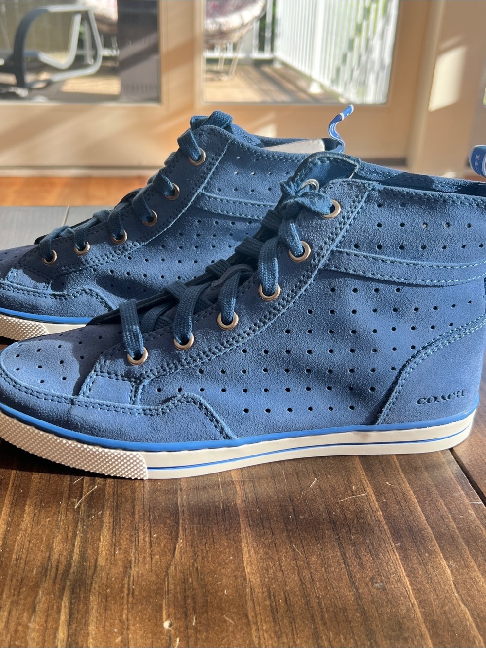 Coach Pita Perforated Blue Suede High-Top Sneakers-size 7.5